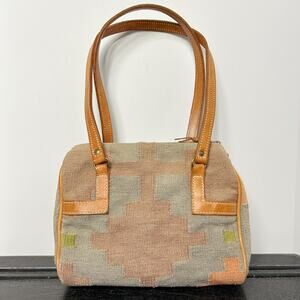 Vintage Pastel Tones Kilim Tapestry + Leather Doctor Style Handbag